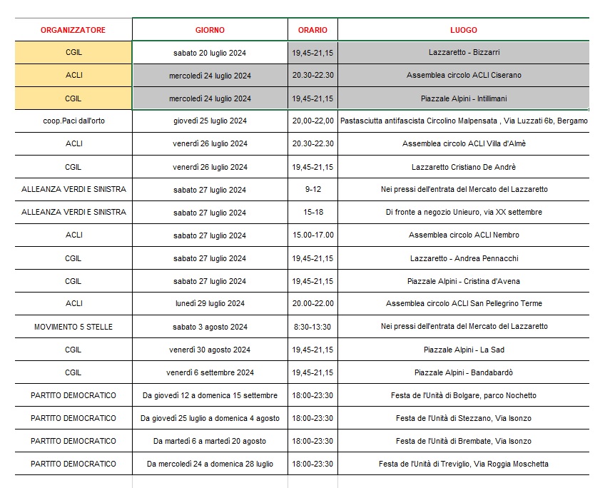 Primo calendario iniziative Bergamo referendum contro autonomia differenziata